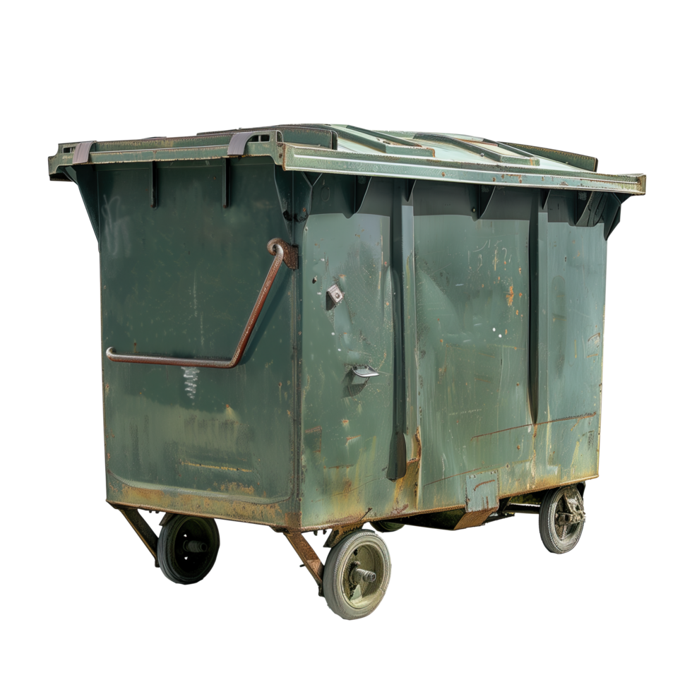 Street green metal dumpster container isolated image png