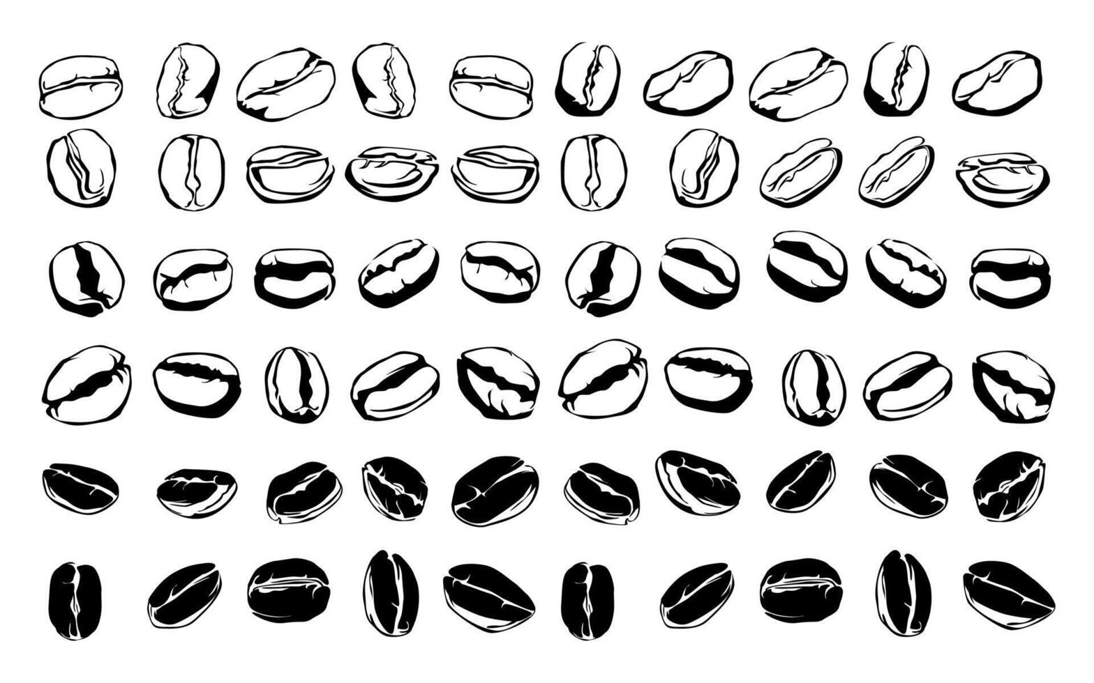 set of coffee beans illustrations. silhouette coffee beans. Handrawn coffee beans. Coffee beans icon collection. vector