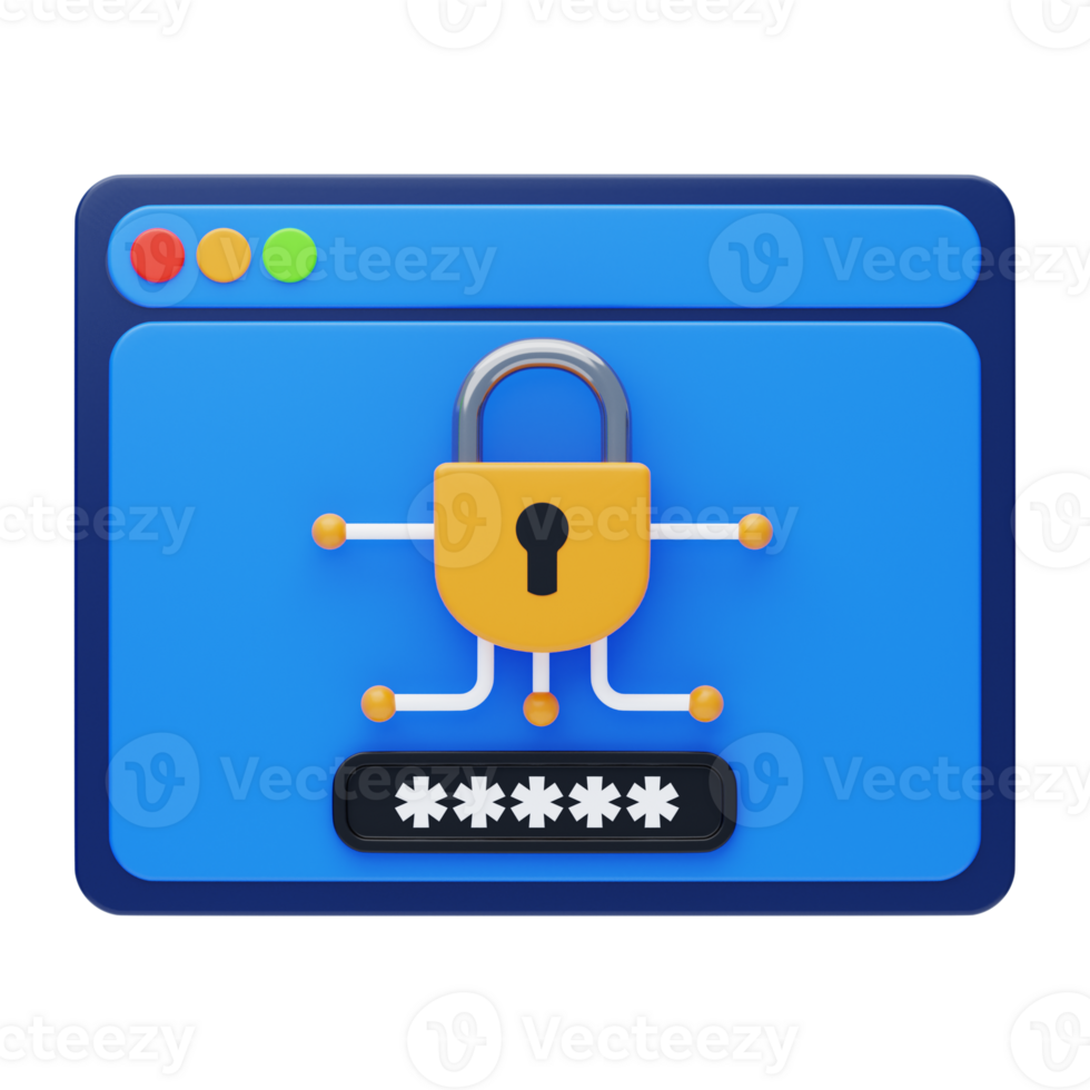 Browser Security 3D Icon. Login Security 3D Icon png