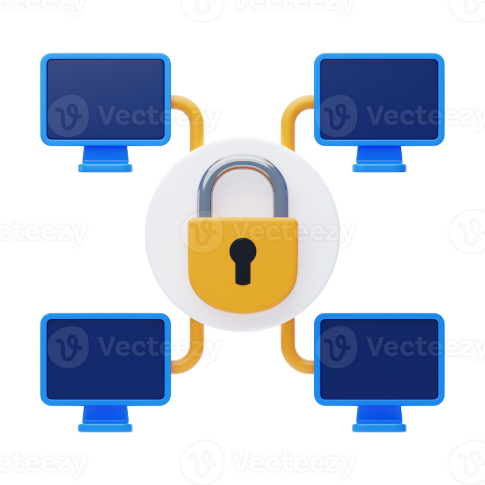 Network Security 3D Icon. computer with security shield symbol png
