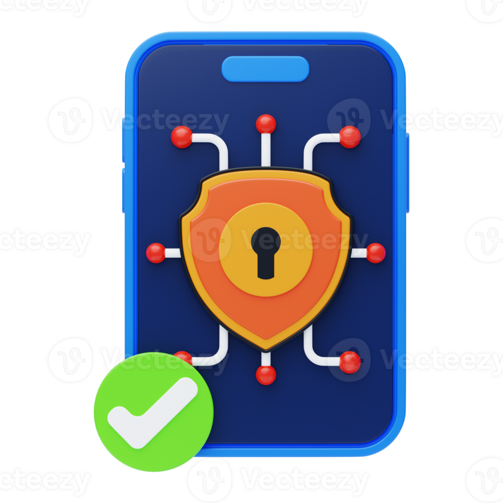 Mobile Security 3D Icon. Mobile Device Security 3D Icon png