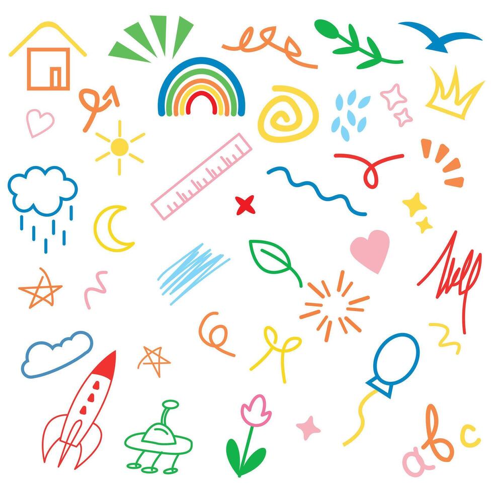 colorful doodles of small children vector