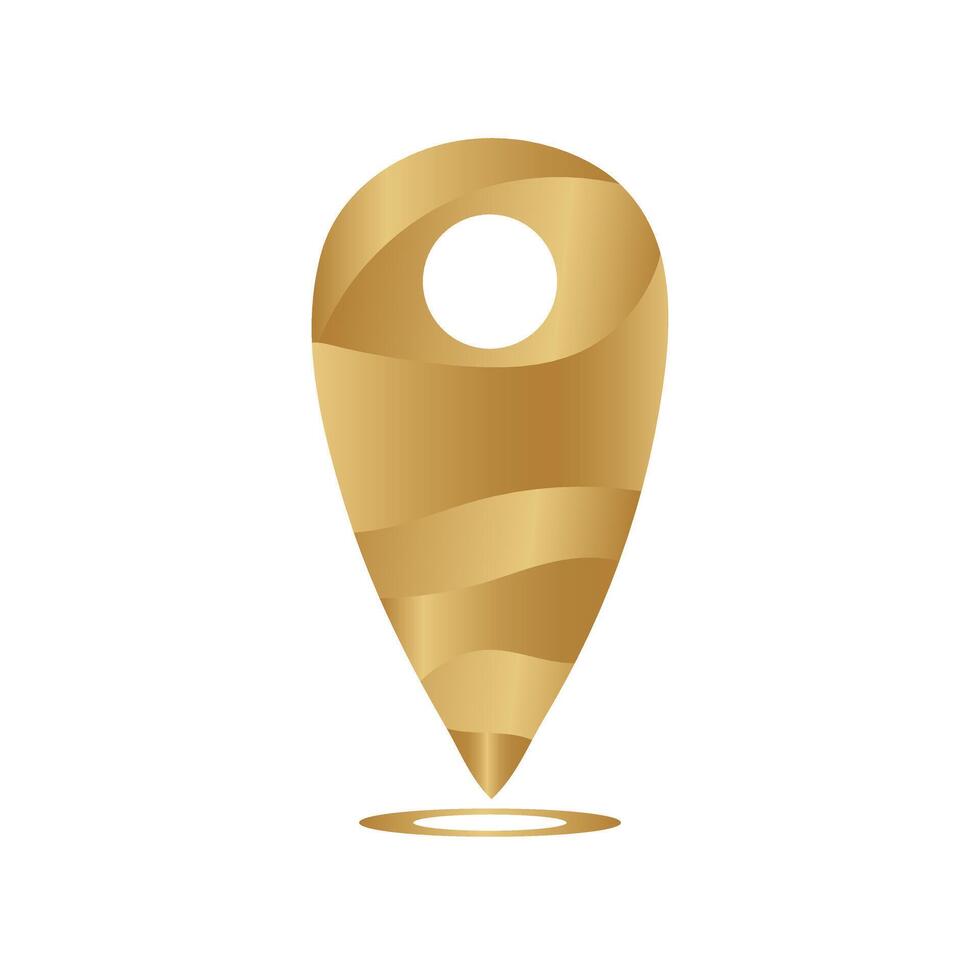 Map pointer A golden gradient pin with a white dot on it has a GPS location icon vector