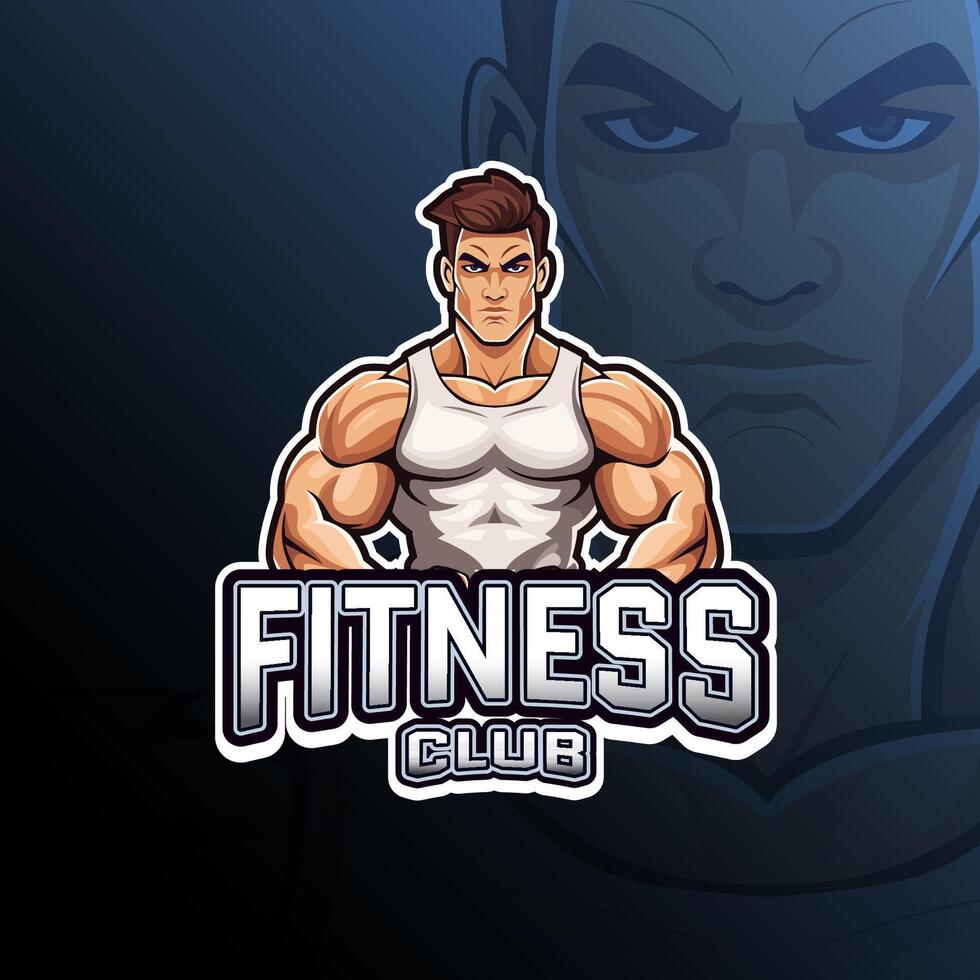 Fitness club mascot logo design for badge, emblem, esport and t-shirt printing vector