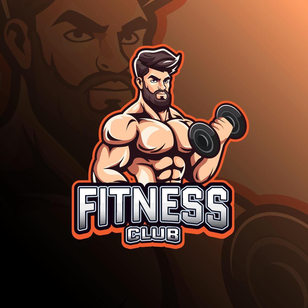 Fitness club with dumbbell mascot logo design for badge, emblem, esport and t-shirt printing vector