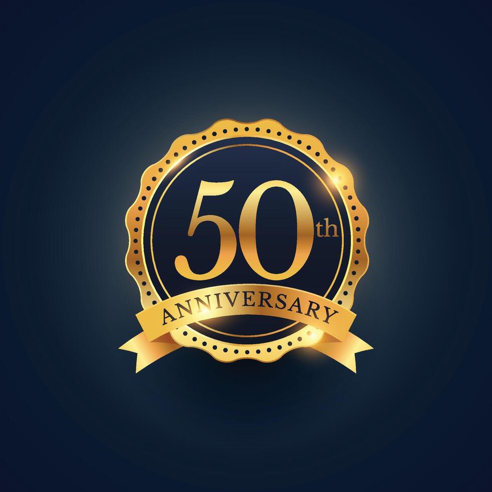 50th anniversary celebration badge label in golden color vector