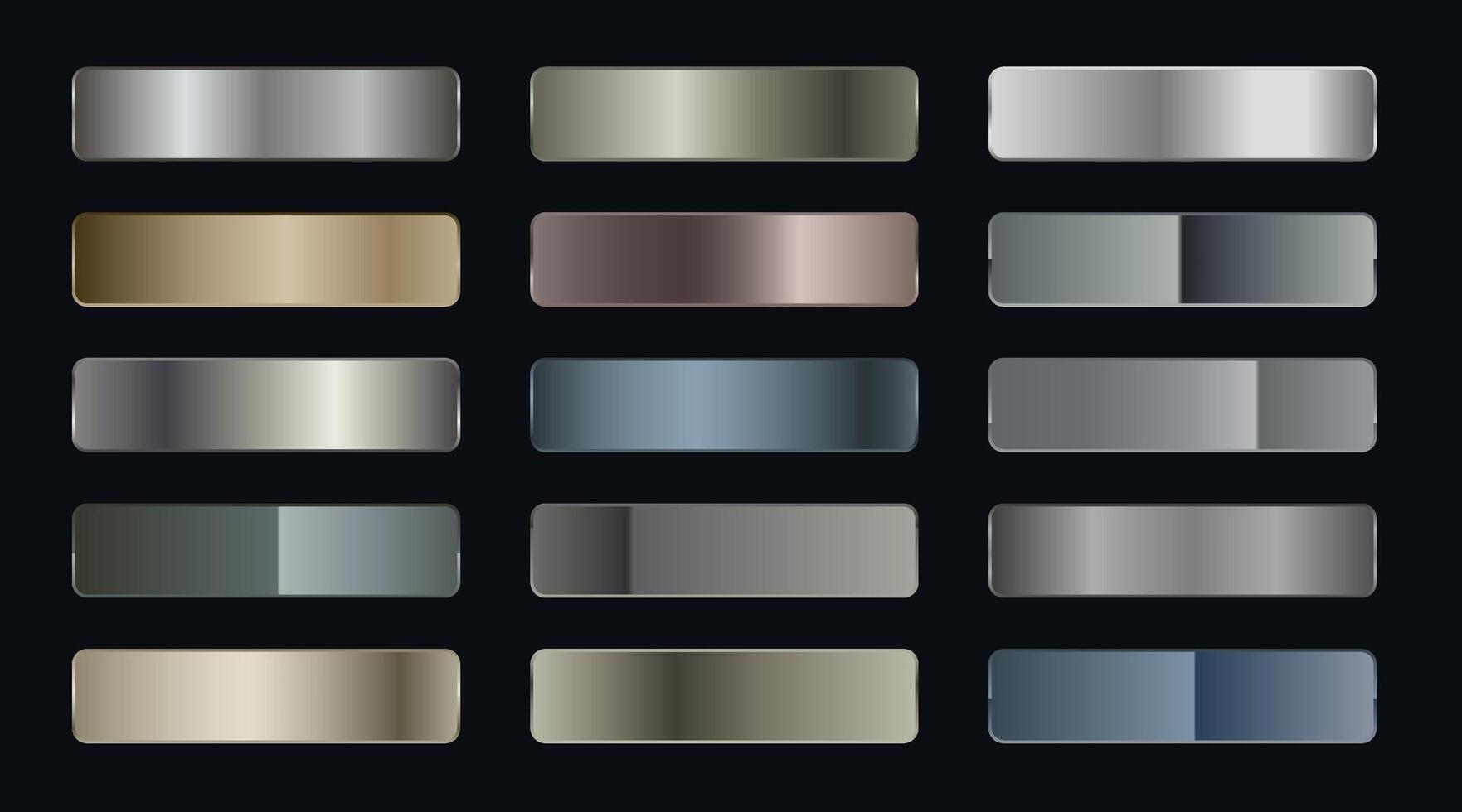 set of metallic gradients of silver bronze and gold foil texture vector