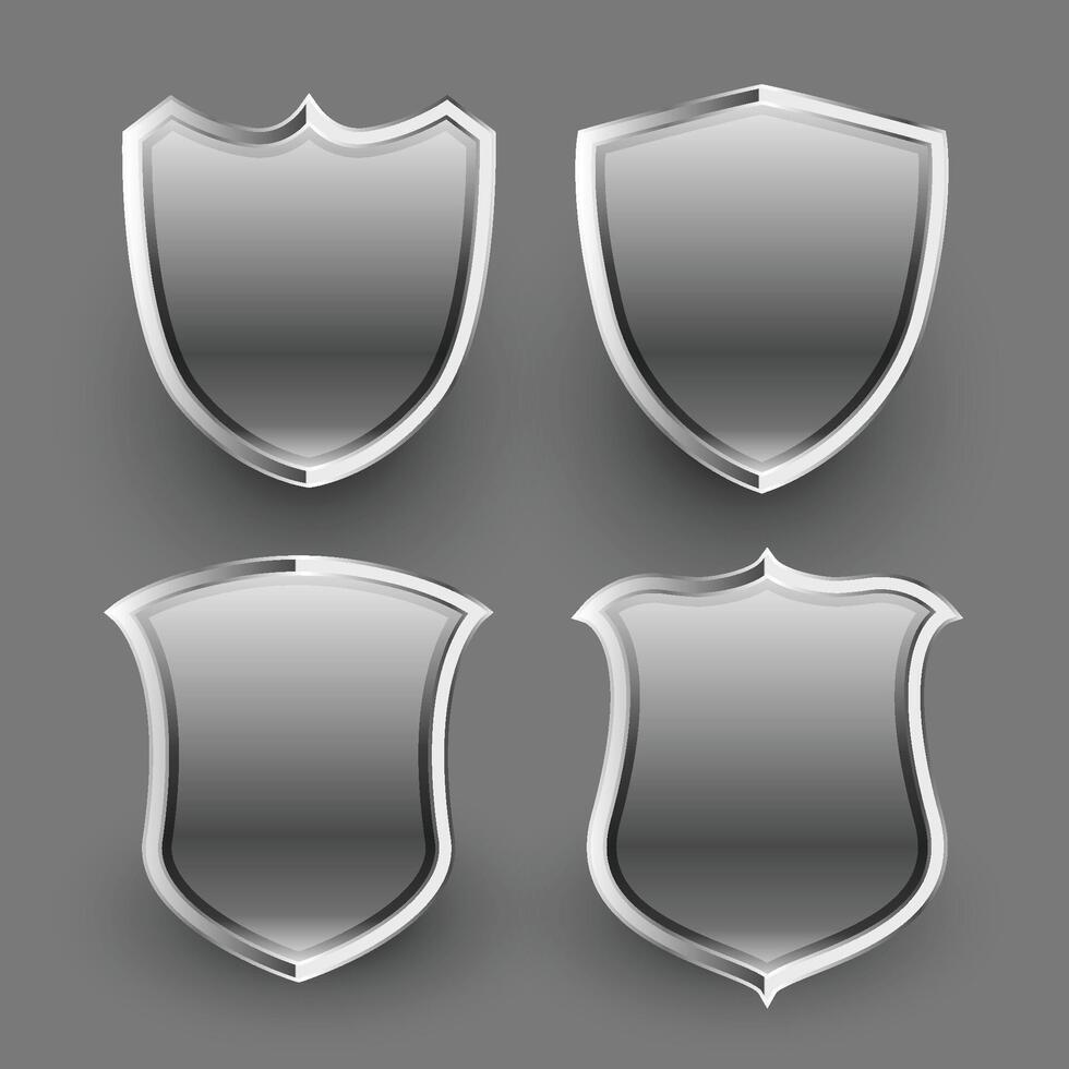3d shiny metallic shield icons and badges set vector