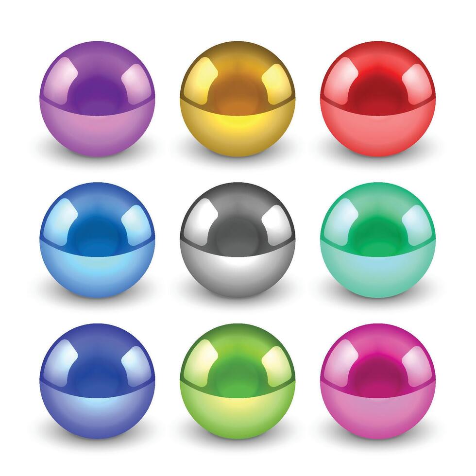 3d shiny metallic balls set vector