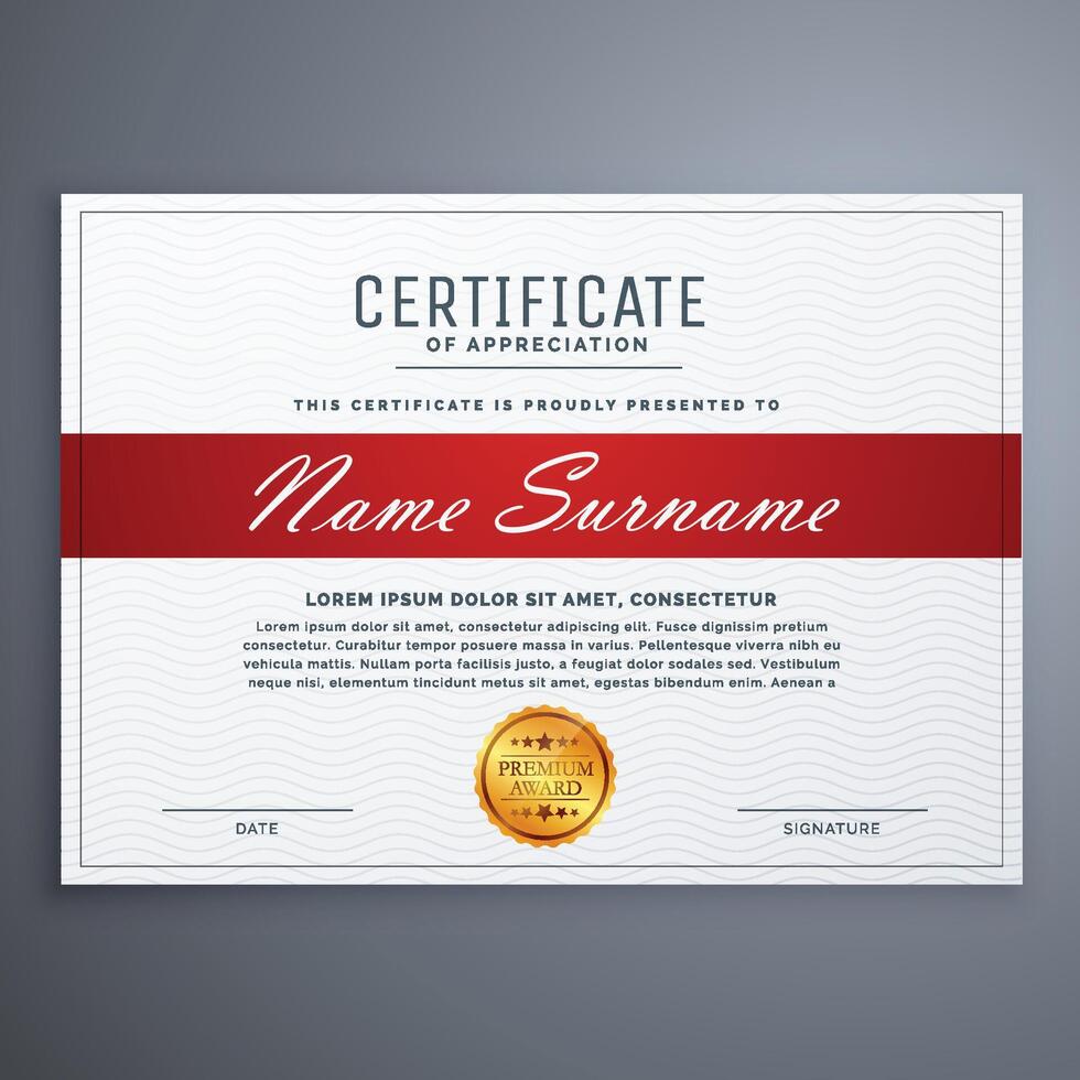 certificate template design in red and white simple shapes vector