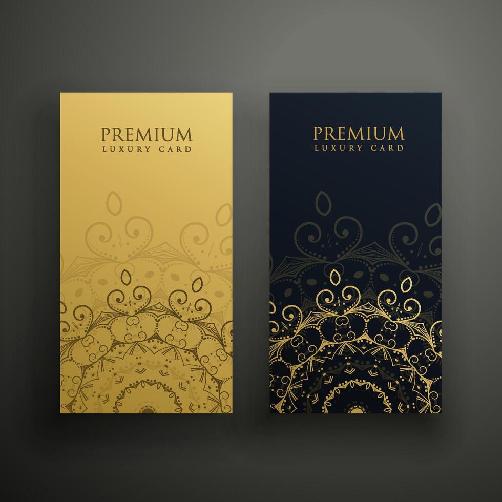 premium mandala cards in gold and black colors vector