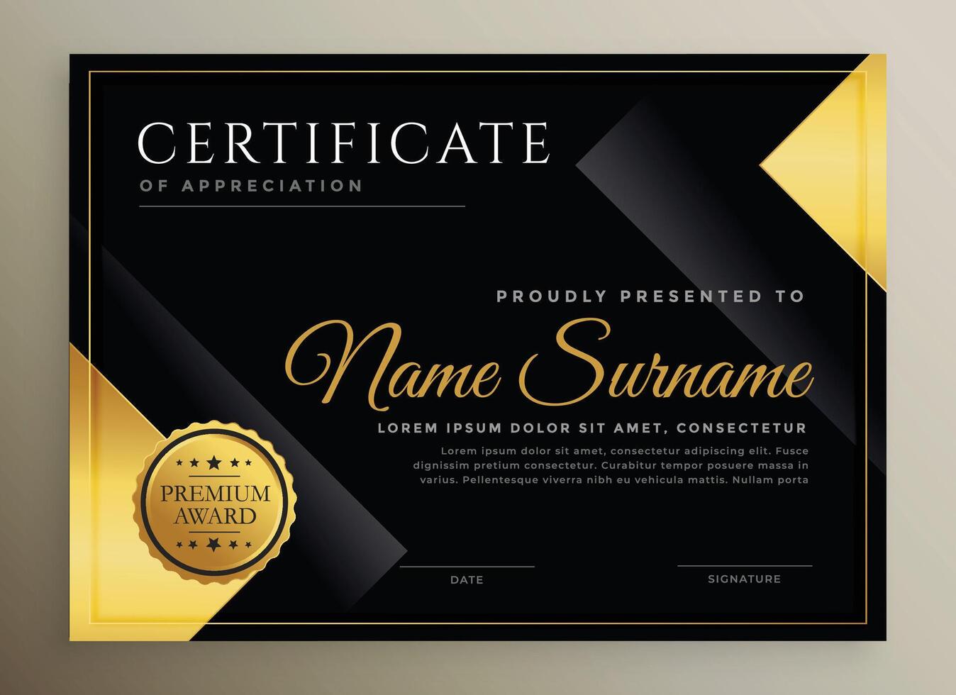 black and gold certificate template vector