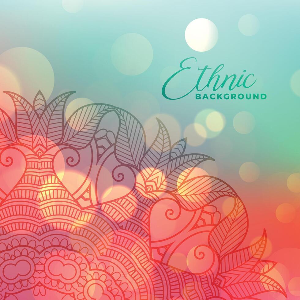 colorful bokeh background with mandala decoration vector