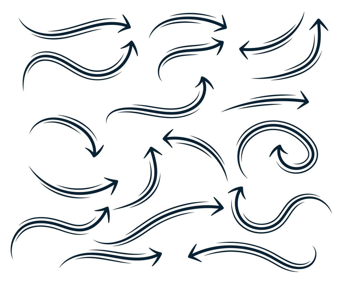 hand drawn abstract curvy arrow set vector