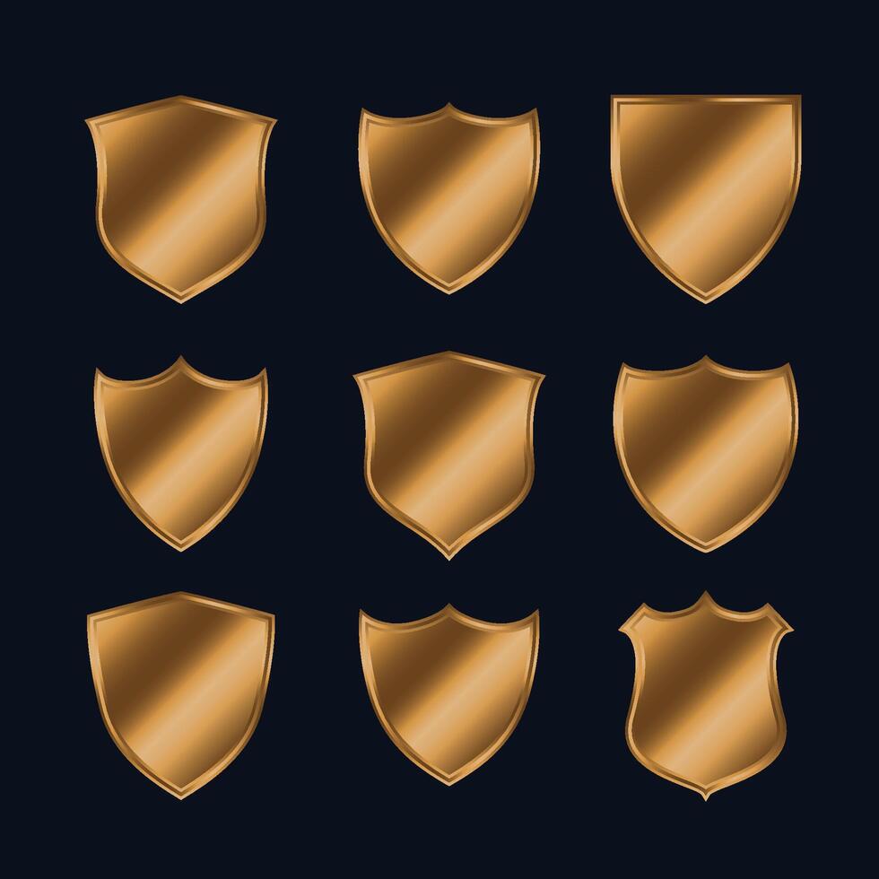 set of shiny gold police shield icons vector