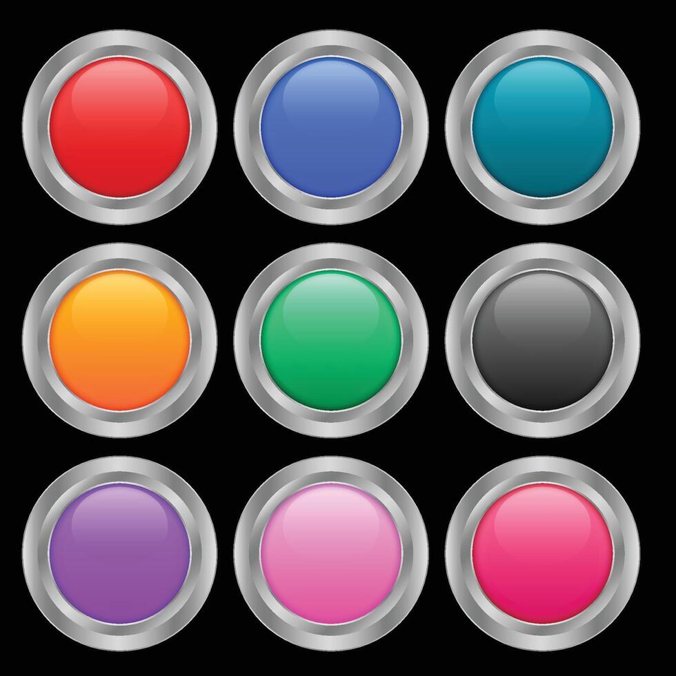 nine round shiny buttons in different colors vector