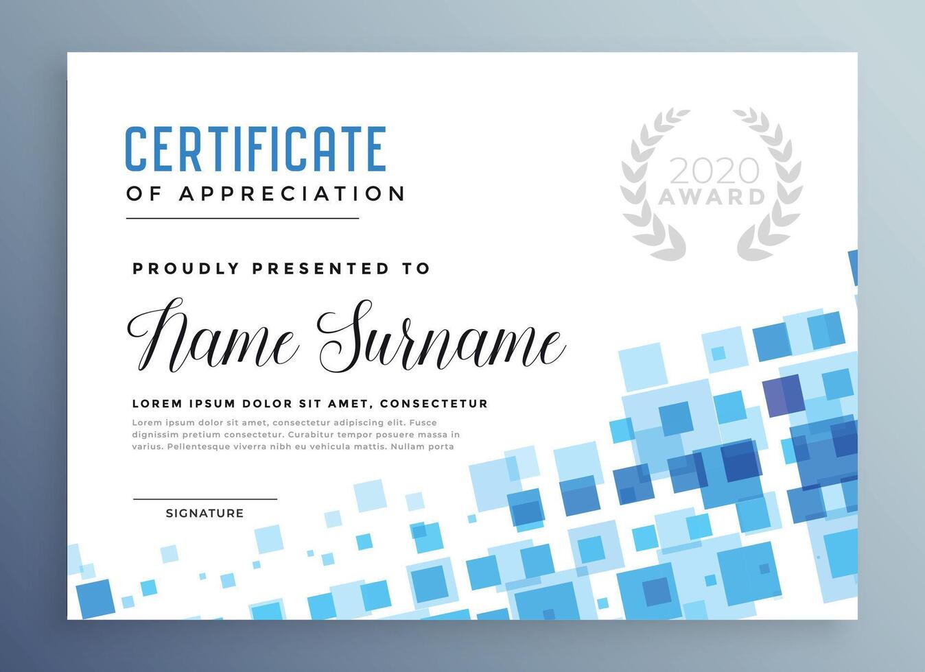 abstract blue mosaic style certificate template design vector