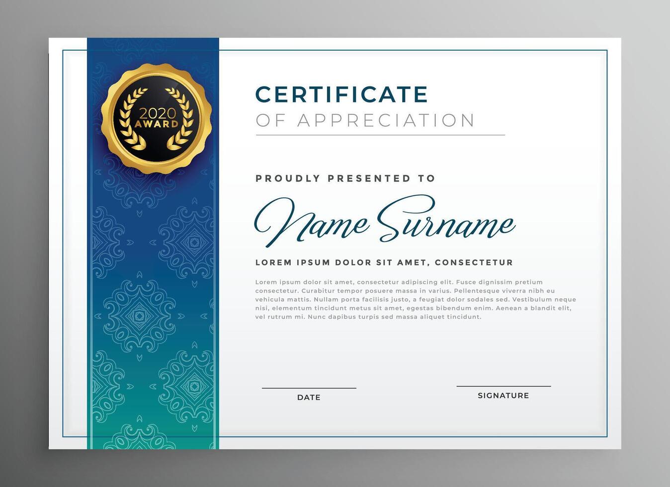 elegant blue certificate of appreciation template illustration vector