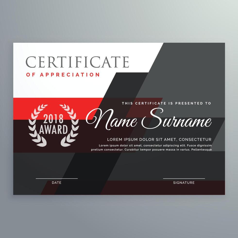 modern certificate template design with geometric red and black shapes vector
