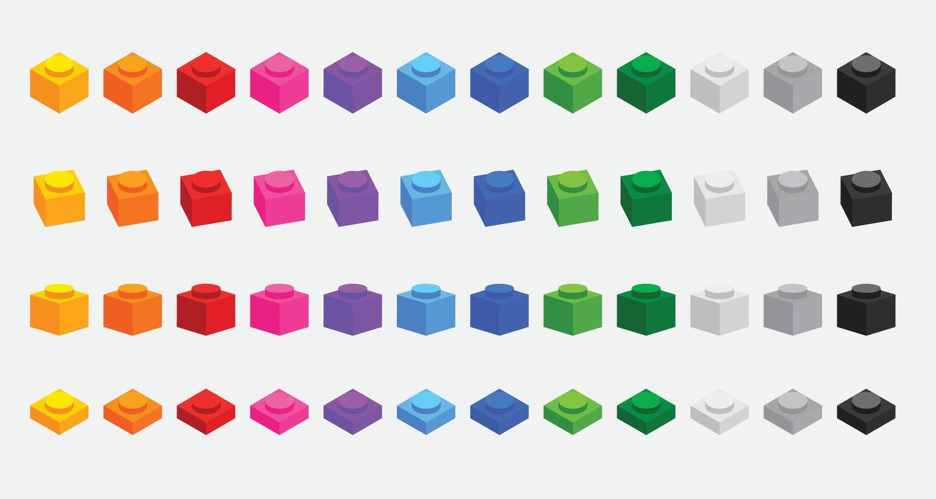 set of 3d building blocks bricks in many colors vector