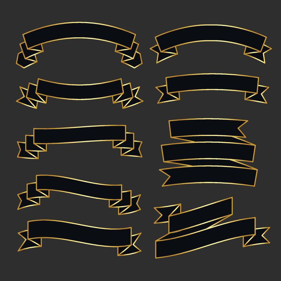 premium black and gold ribbon set vector