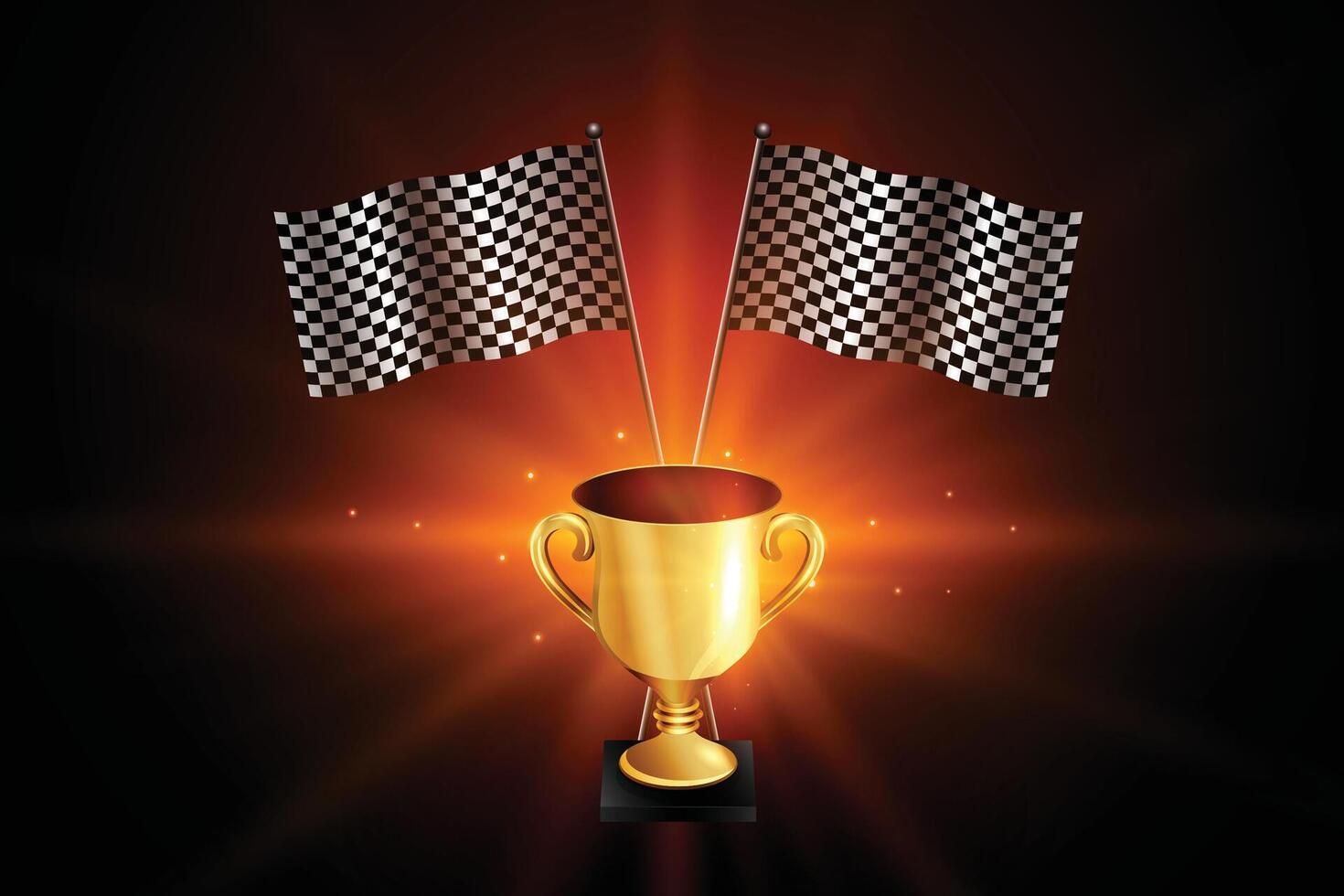 winner golden trophy with racing flags background vector