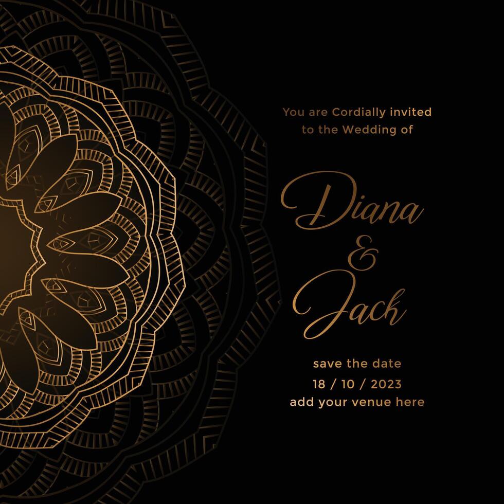 luxury wedding card in golden mandala style art vector