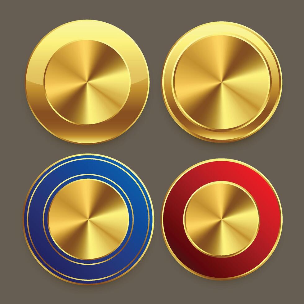 premium golden metal circular buttons set vector