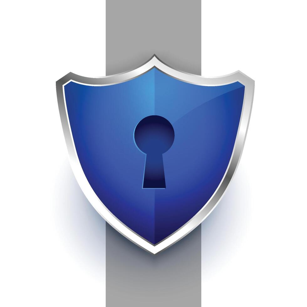 blue security shield symbol with key lock design vector