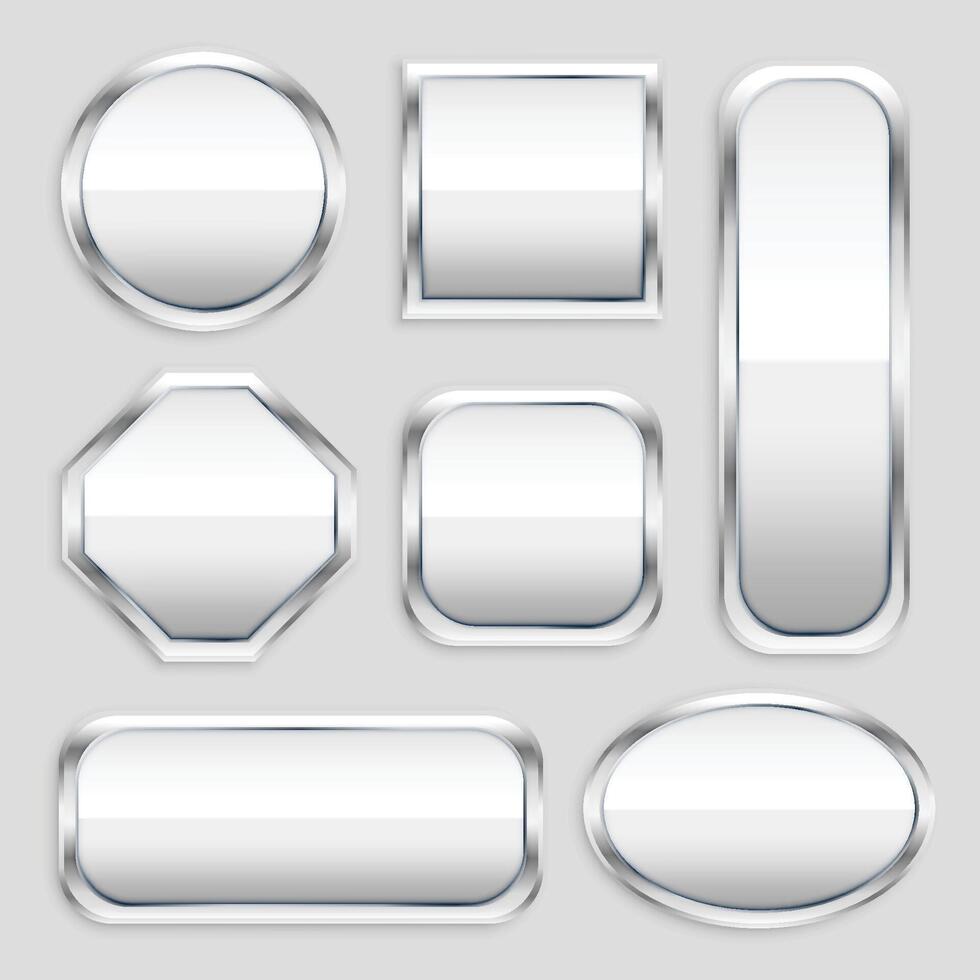 set of glossy metal button in different shapes vector