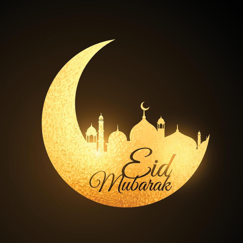 golden eid festival moon with mosque vector