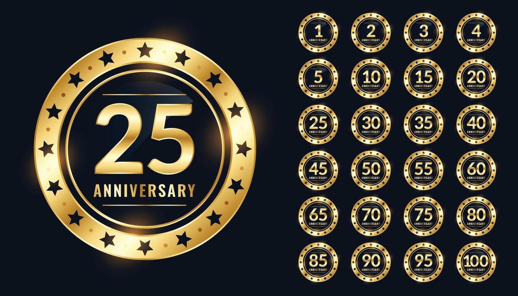 anniversary labels big set in premium golden colors vector