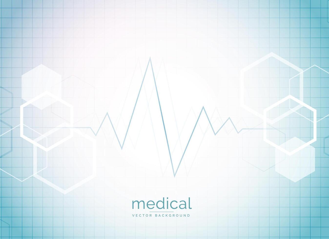 abstract medical and healthcare background with heart beat and hexagonal shape molecules vector