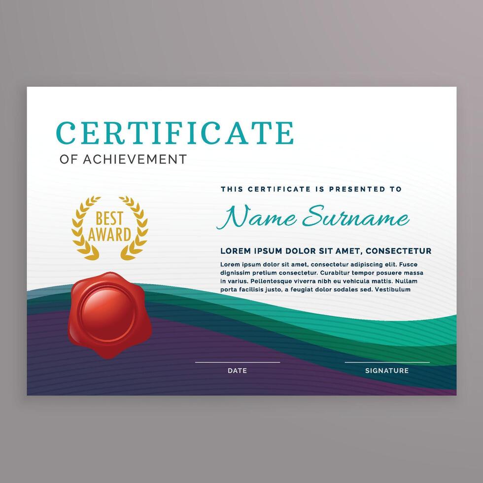 elegante certificado diseño modelo con ondulado formas vector