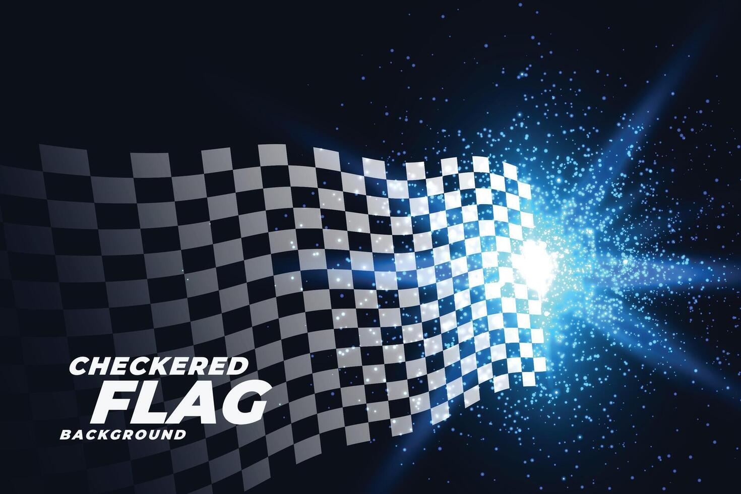 checkered racing flag with blue lights particles background vector