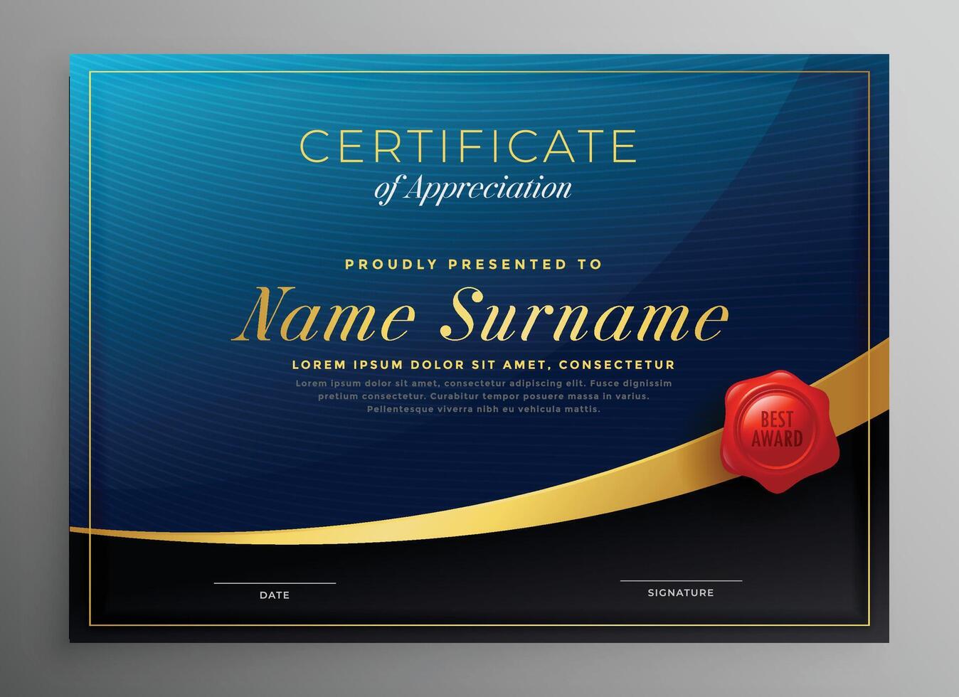 blue dark certificate template design vector