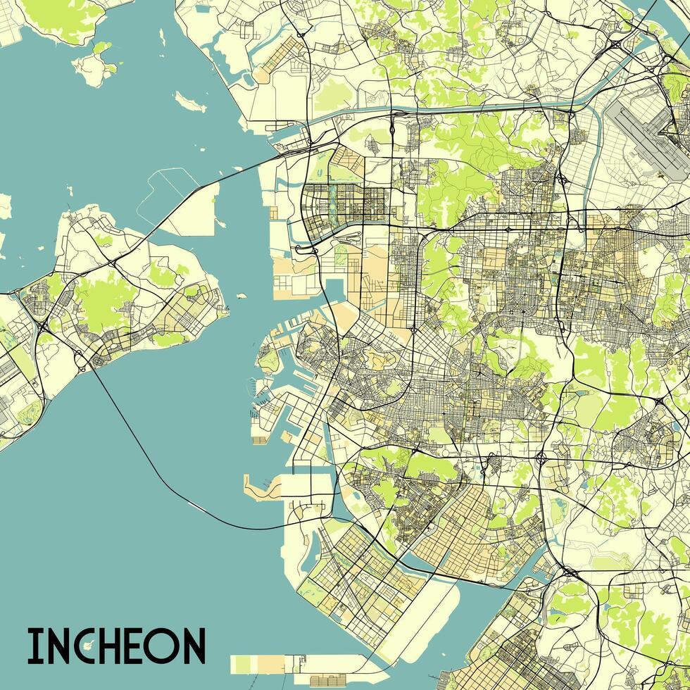 Incheon, South Korea map poster art vector