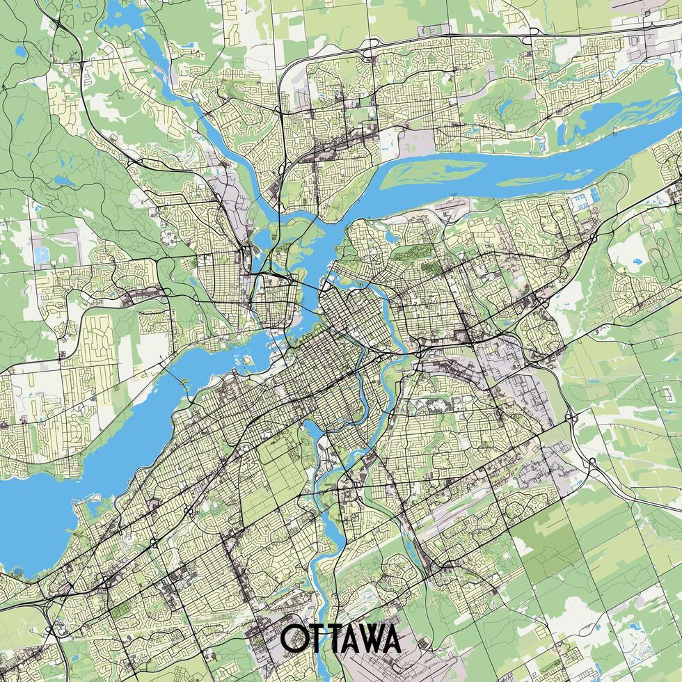 Ottawa, Ontario, Canada map poster art vector