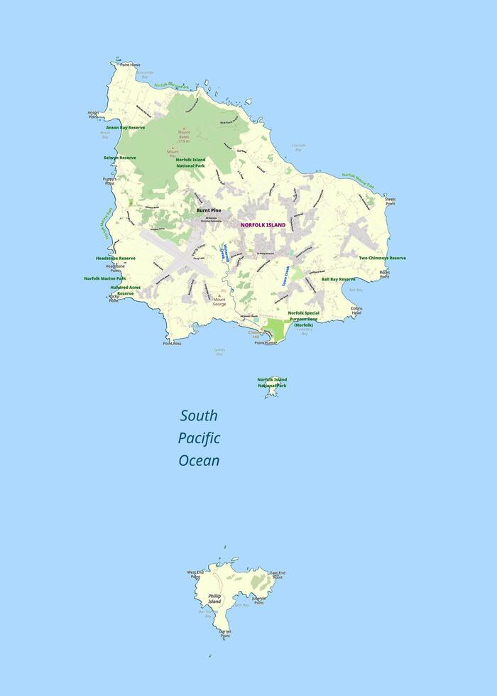 Detailed physical political map art of Norfolk Island vector