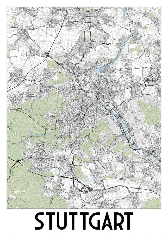 Stuttgart, Germany map poster art vector