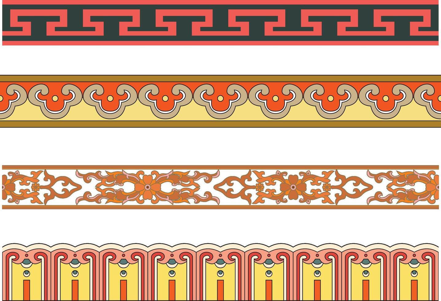 conjunto de sin costura interminable de colores chino adornos marcos, fronteras, recintos, dibujo de el este. vector