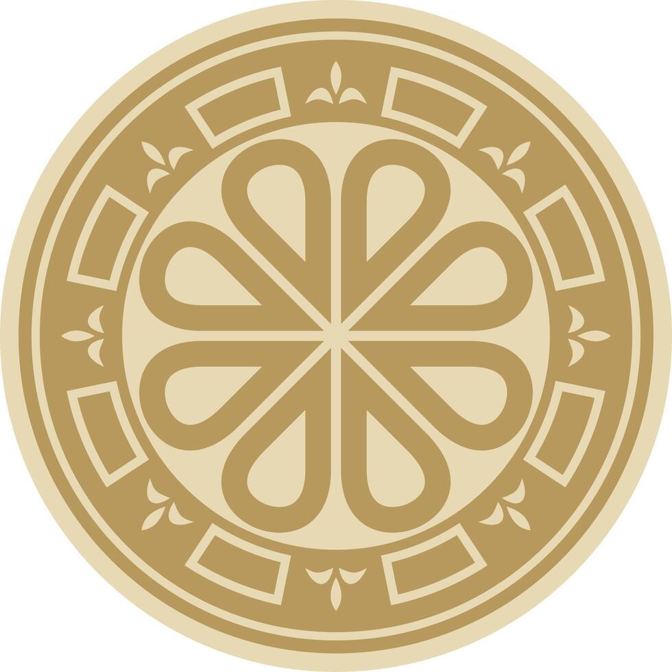 golden round ancient Byzantine ornament. Classical circle of the Eastern Roman Empire, Greece. Pattern motifs of Constantinople. vector