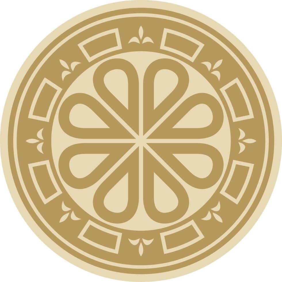 golden round ancient Byzantine ornament. Classical circle of the Eastern Roman Empire, Greece. Pattern motifs of Constantinople. vector