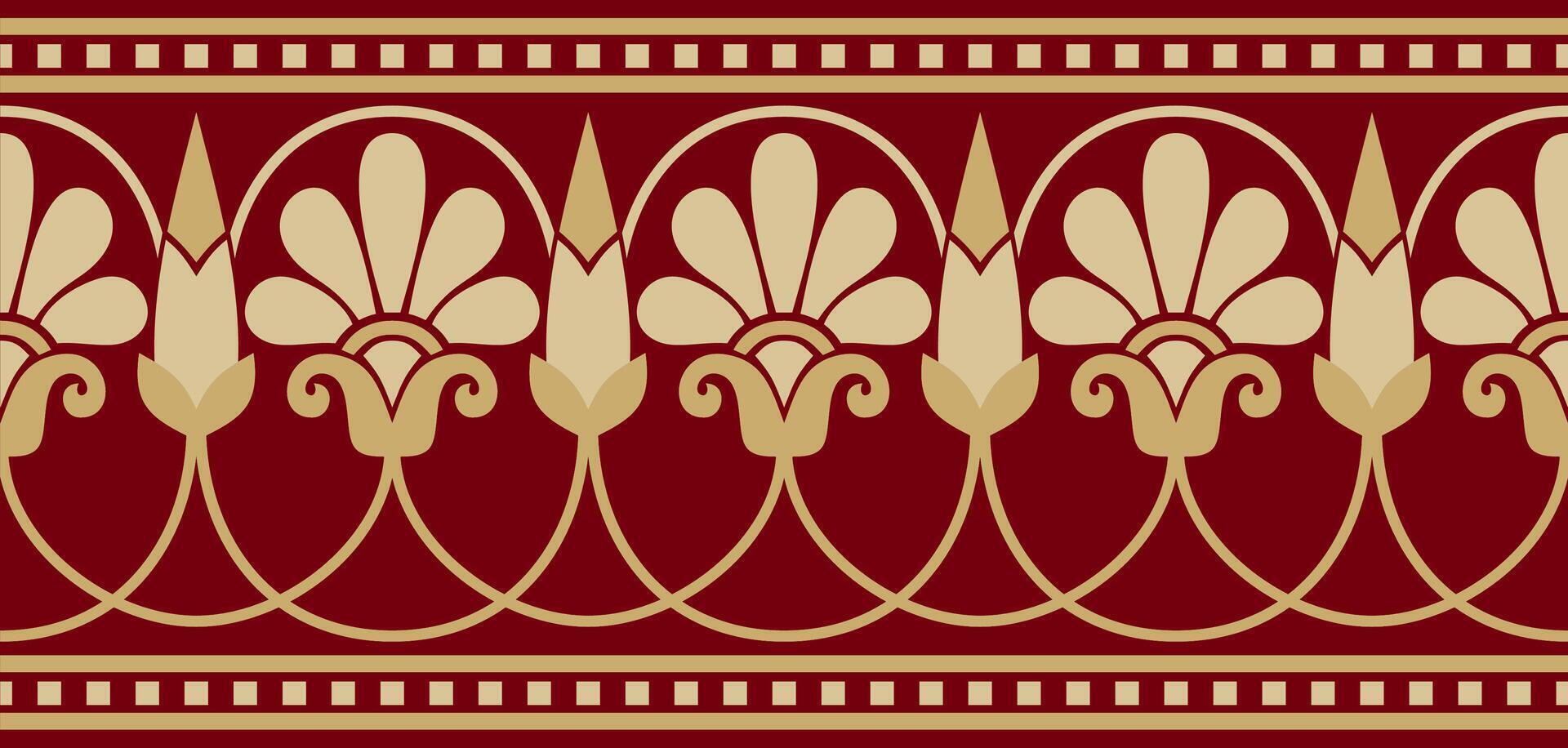 oro y rojo sin costura clásico griego meandro ornamento. modelo de antiguo Grecia. borde, marco de el romano imperio vector