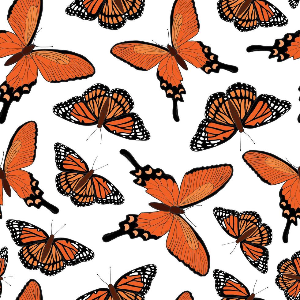 butterflies pattern with hand drawn orange insects for wallpaper, scrapbooking, wrapping paper, stationary, textile prints, etc. EPS 10 vector