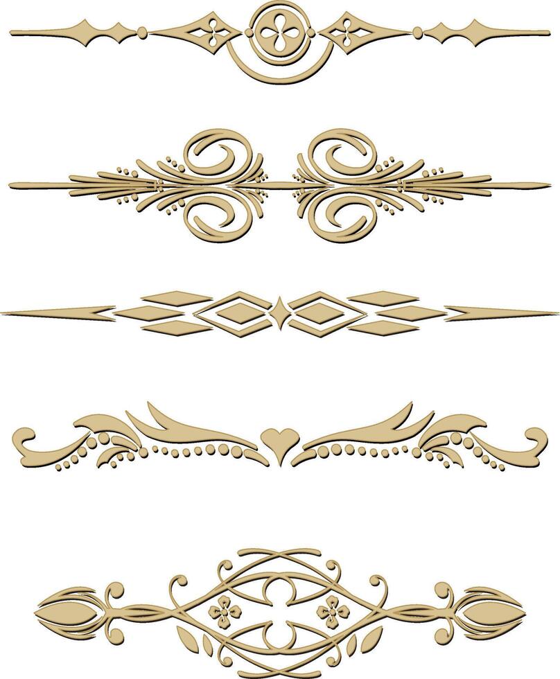 set of gold monograms, heraldic ornaments. Designer text dividers. Patterns from lines. Letter border vector
