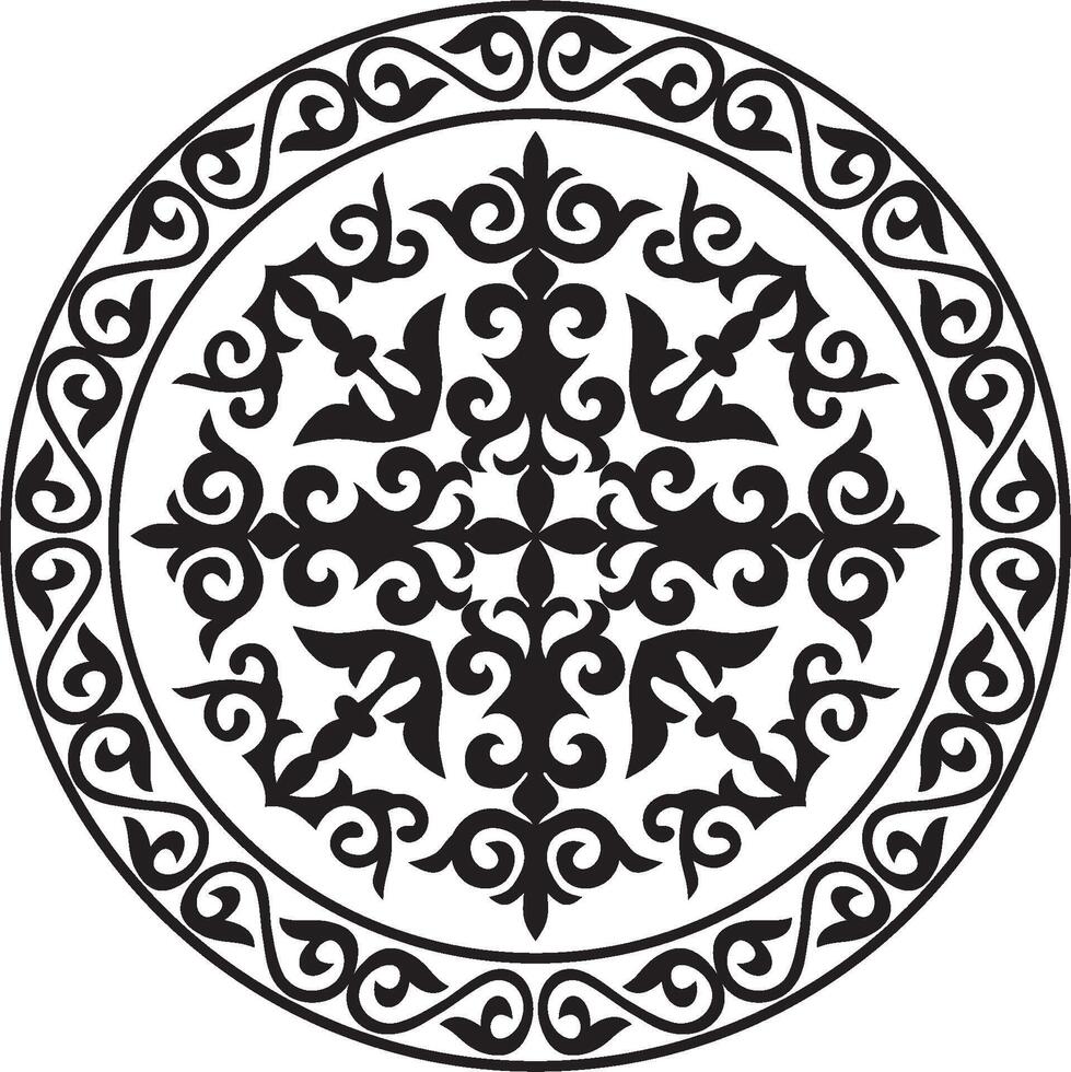 Kazakh folk pattern shanyrak. the upper hole for a dvma on the roof of a Kazakh, Mongolian or Kalmyk yurt. House of nomads. Round national pattern of the peoples of the great steppe. Circle vector