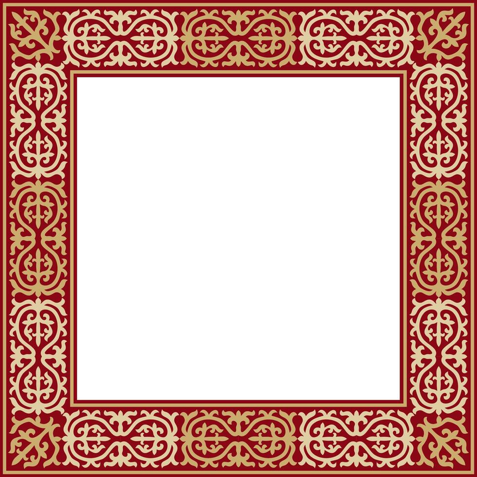 red with gold Square Kazakh national ornament. Ethnic pattern of the peoples of the Great Steppe, .Mongols, Kyrgyz, Kalmyks, Buryats. Square frame border vector