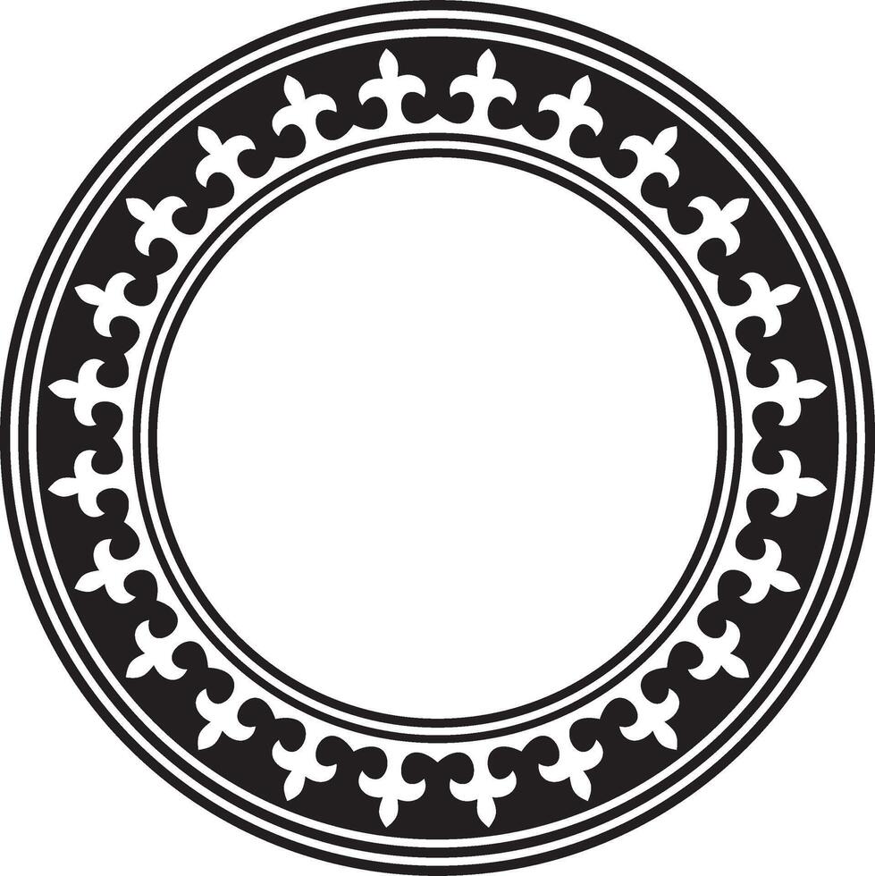 black monochrome round Kazakh national ornament. Ethnic pattern of the peoples of the Great Steppe, Mongols, Kyrgyz, Kalmyks, Buryats. circle, frame border. vector