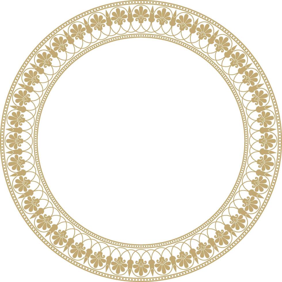 gold round classic Greek meander ornament. Pattern, circle of Ancient Greece. Border, frame, ring of the Roman Empire. vector